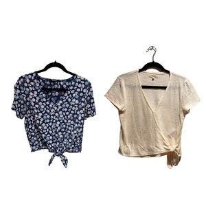 Madewell Blue Floral and Cream Wrap Top Bundle